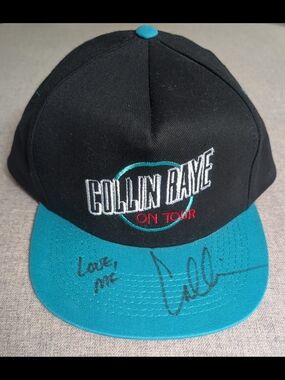 Vintage 90s Collin Raye on Tour Autographed Snapback Teal & Black Flat Brim Hat